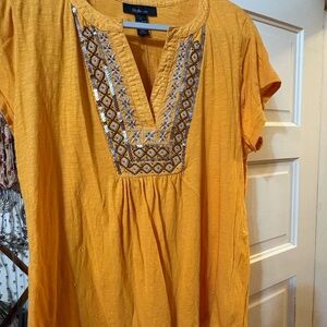 Style & Co. Mustard Yellow Embroidered V-Neck Tunic